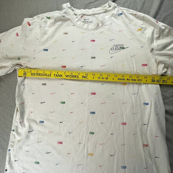 Nike Shirt Mens Large White Swoosh Short Sleeve Logo All Over Print Tee - Picture 7 of 7